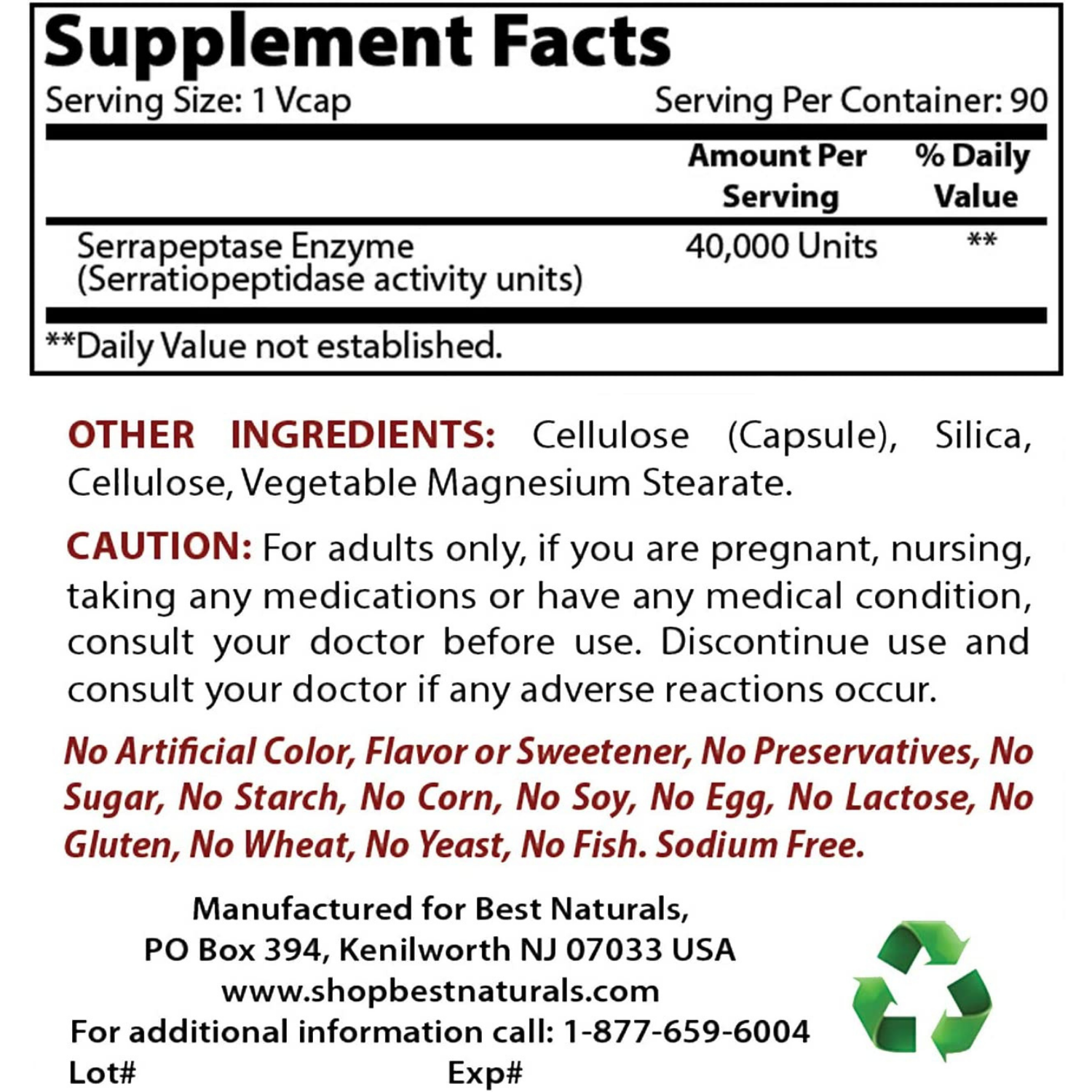 SERRAPEPTASA 40000 SPU 90 CAPSULAS BEST NATURALS