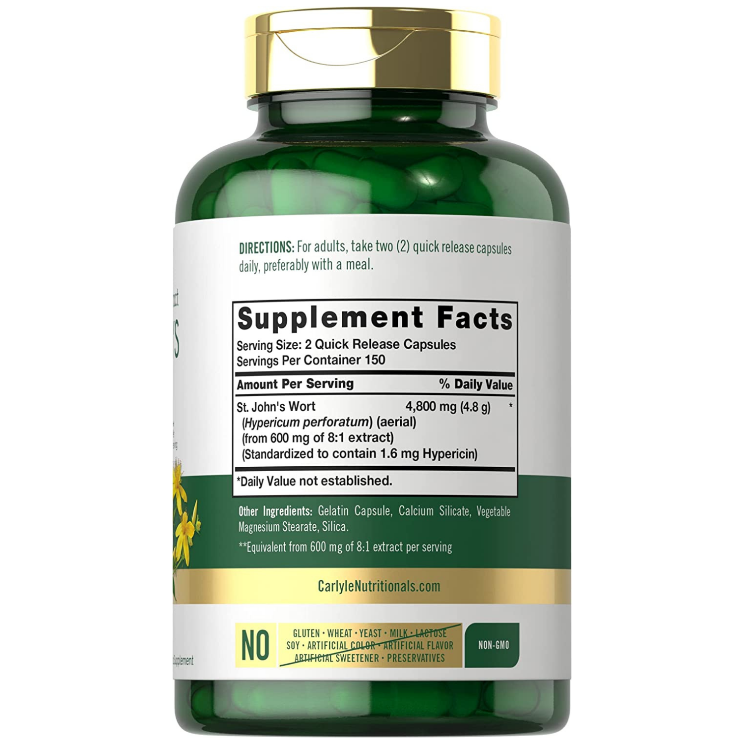 HIERBA DE SAN JUAN ST JHONS WORT 4,800 MG 300 CAPSULAS SIN GMO CARLYLE