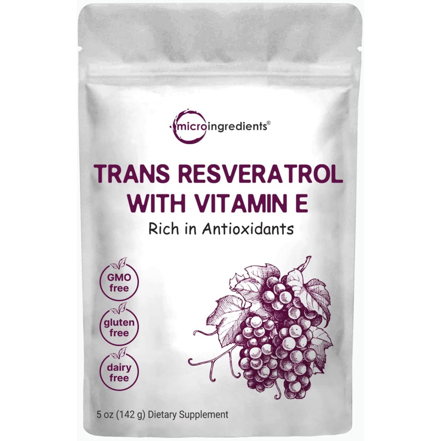 TRANS RESVERATROL CON VITAMINA E 142 GR SIN GMO MICROINGREDIENTS