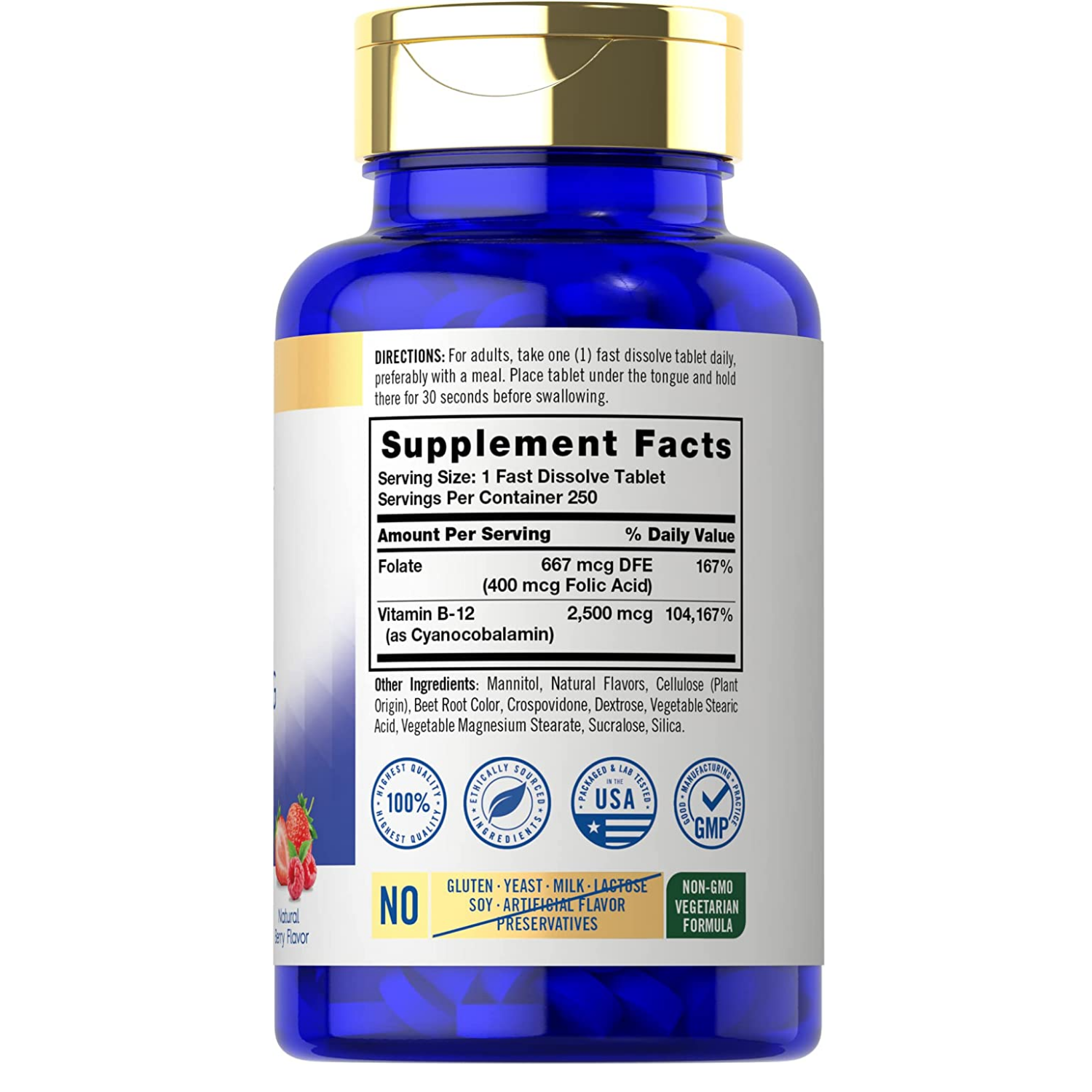 VITAMINA B12 + ÁCIDO FÓLICO 2,500 MCG 250 TABLETAS SUBLINGUALES CARLYLE