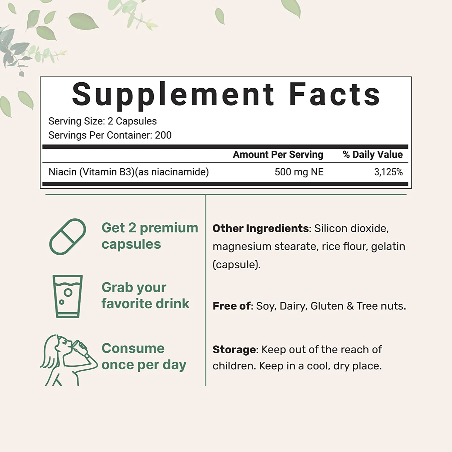 VITAMINA B3 NIACINAMINA 500 MG 400 CAPSULAS MICROINGREDIENTS