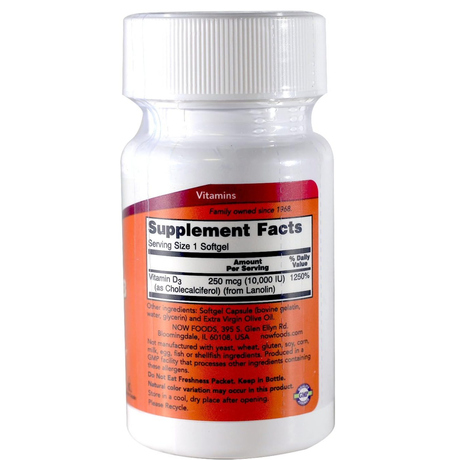 VITAMINA D3 10000 IU 120 CAPSULAS BLANDAS SIN GMO NOW