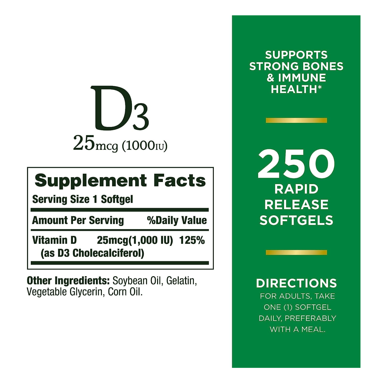 VITAMINA D3  1000 UI 250 CAPSULAS BLANDAS NATURE'S BOUNTY