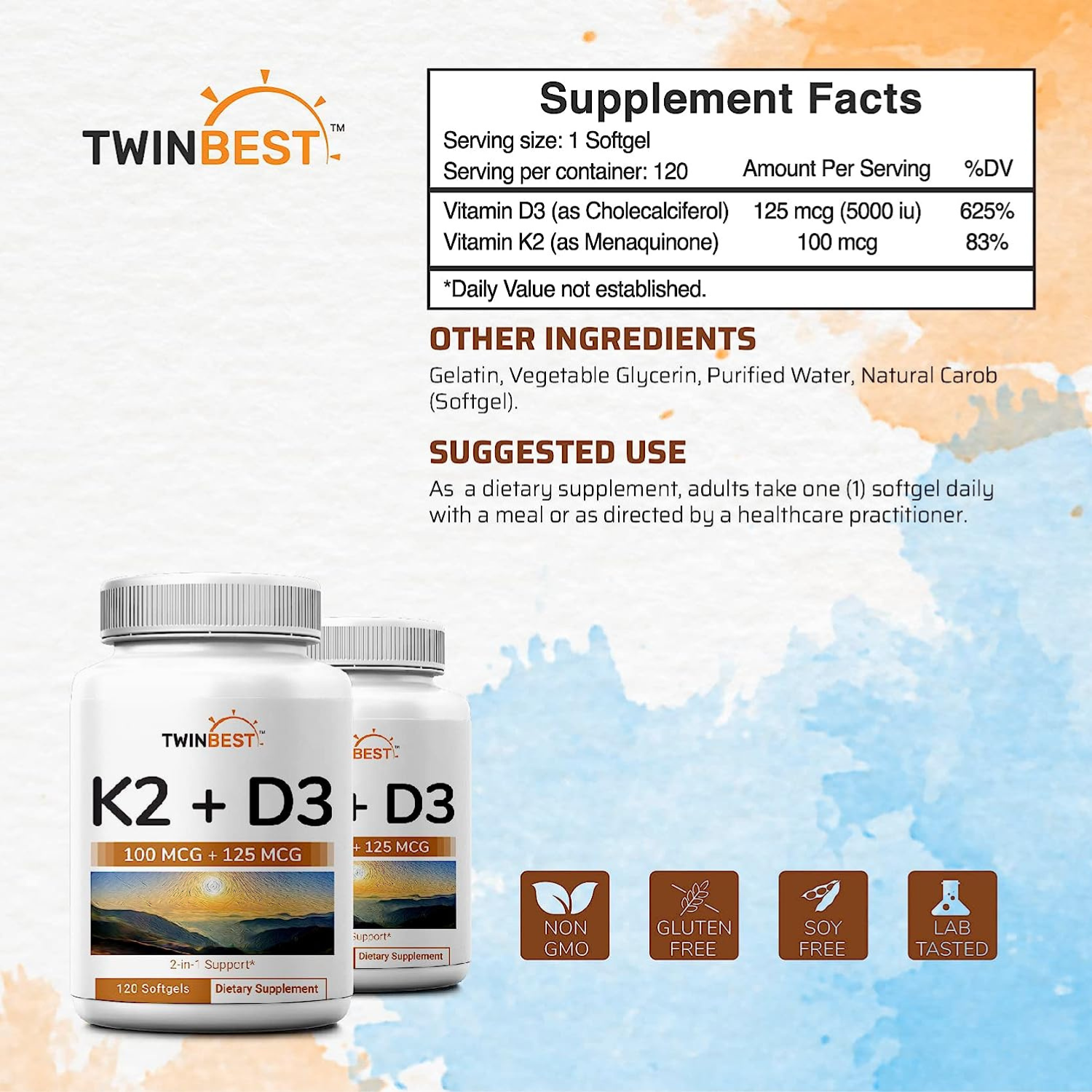 VITAMINA D3 K2 5,000 IU 120 CAPSULAS BLANDAS TWINBEST