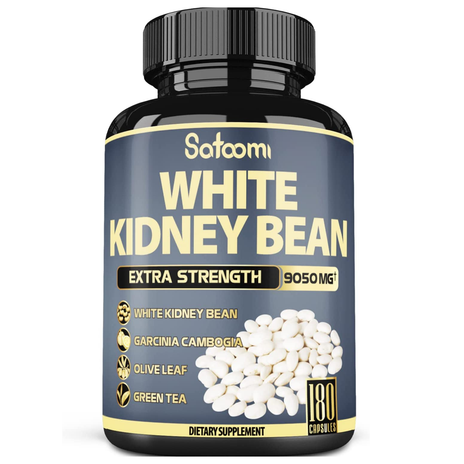 WHITE KIDNEY BEAN BLOQUEADOR DE CARBOHIDRATOS 6000 MG + GARCINIA CAMBOGIA 1000 MG + TE VERDE 1000 MG 180 CAPSULAS SIN GMO VEGANO SATOOMI