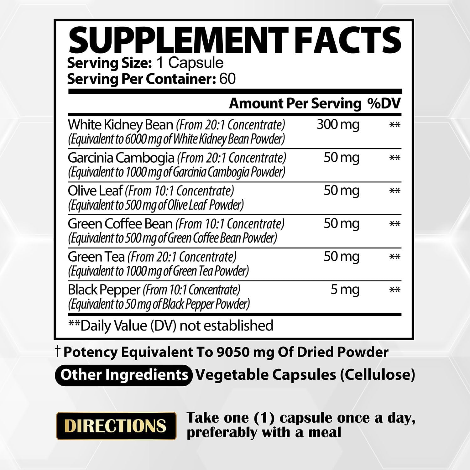 WHITE KIDNEY BEAN BLOQUEADOR DE CARBOHIDRATOS 6000 MG CON GARCINIA CAMBOGIA 1000 MG + TE VERDE 1000 MG 180 CAPSULAS SIN GMO VEGANO 60 CAPSULAS SATOOMI