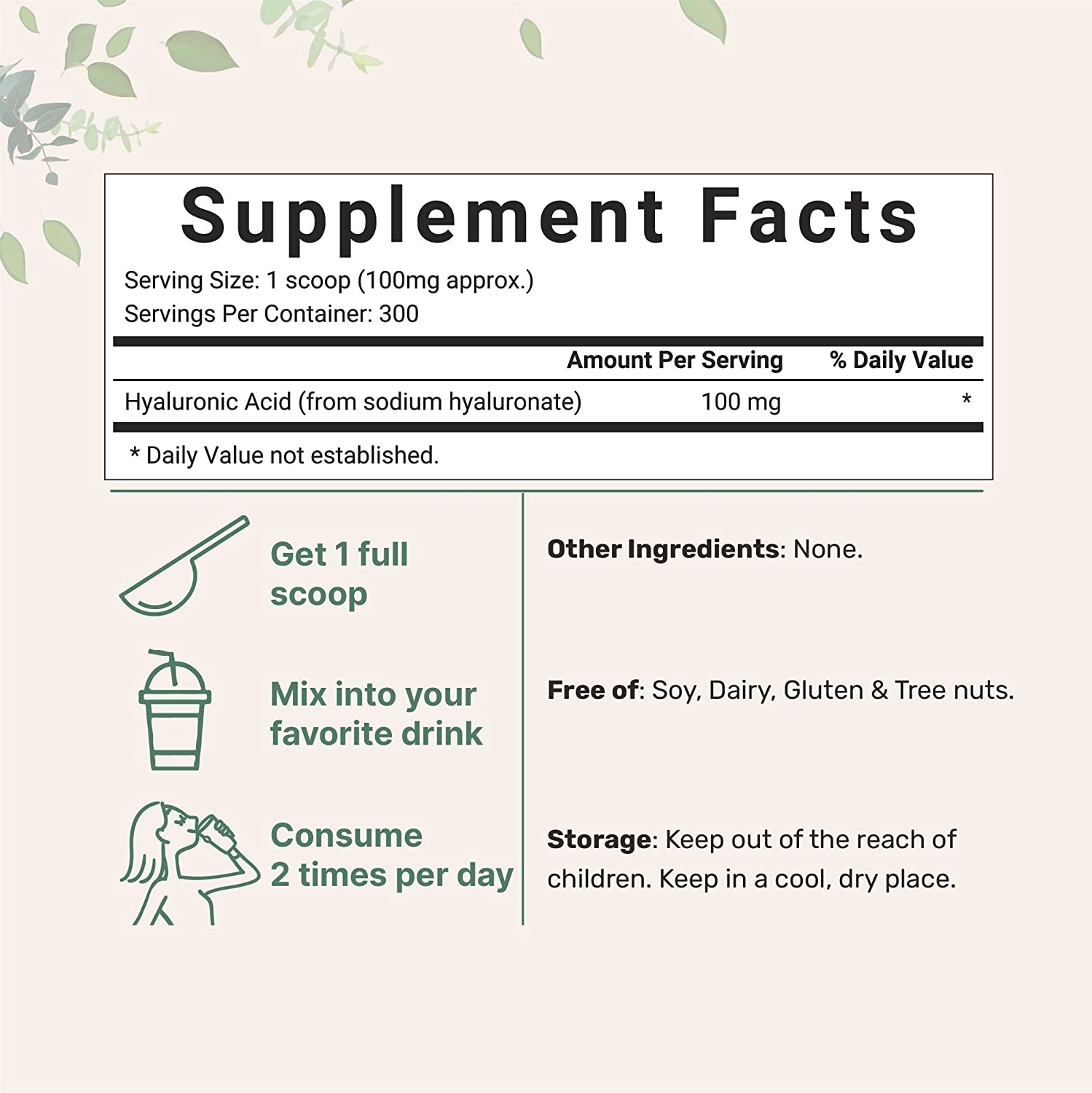 ÁCIDO HIALURONICO EN POLVO MICROINGREDIENTS 100 MG 50 G SIN GMO