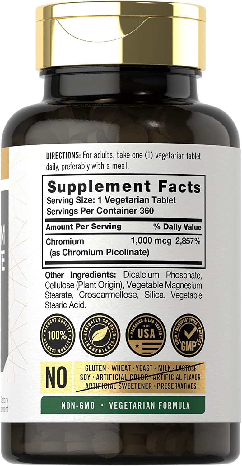 PICOLINATO DE CROMO CARLYLE 1,000 MCG 360 CAPSULAS VEGETALES SIN GMO