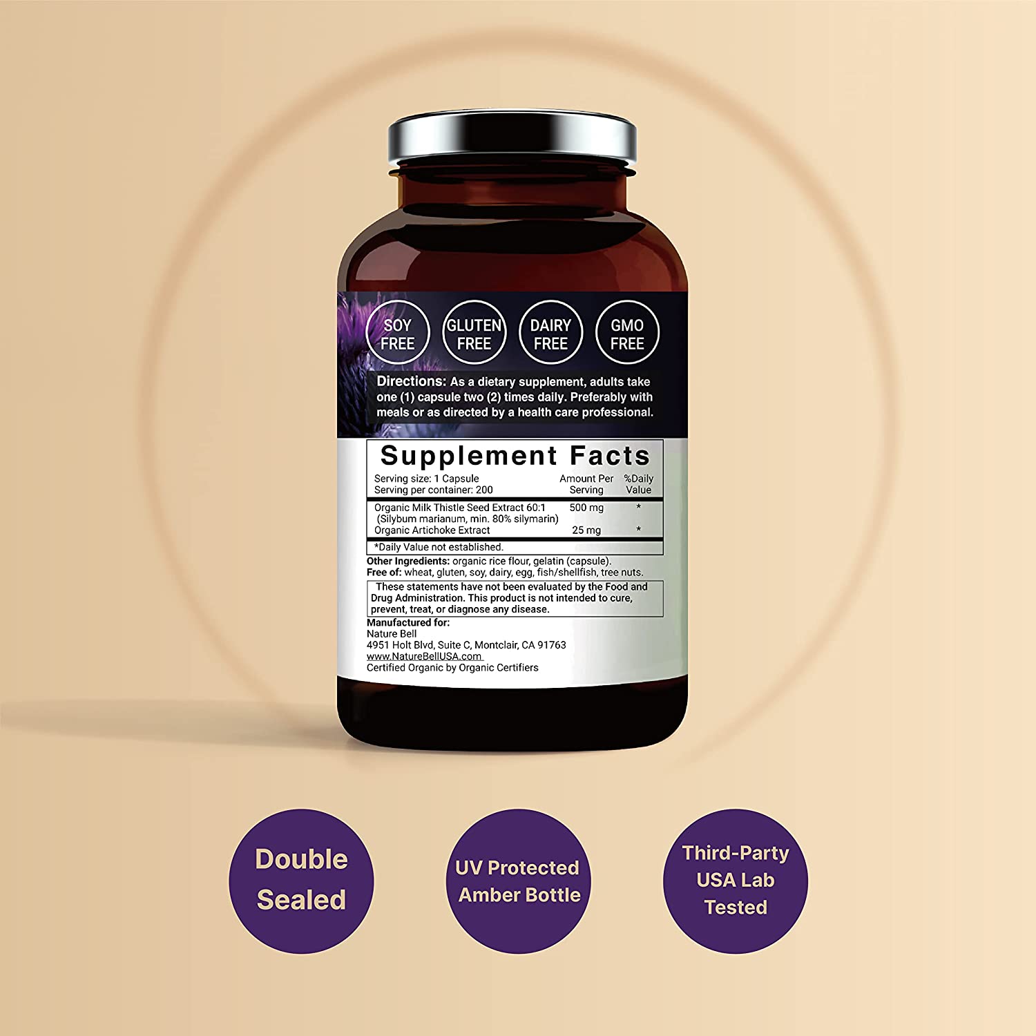 CARDO MARIANO SILIMARINA NATUREBELL 30,000 MG 200 CAPSULAS MILK THISTLE