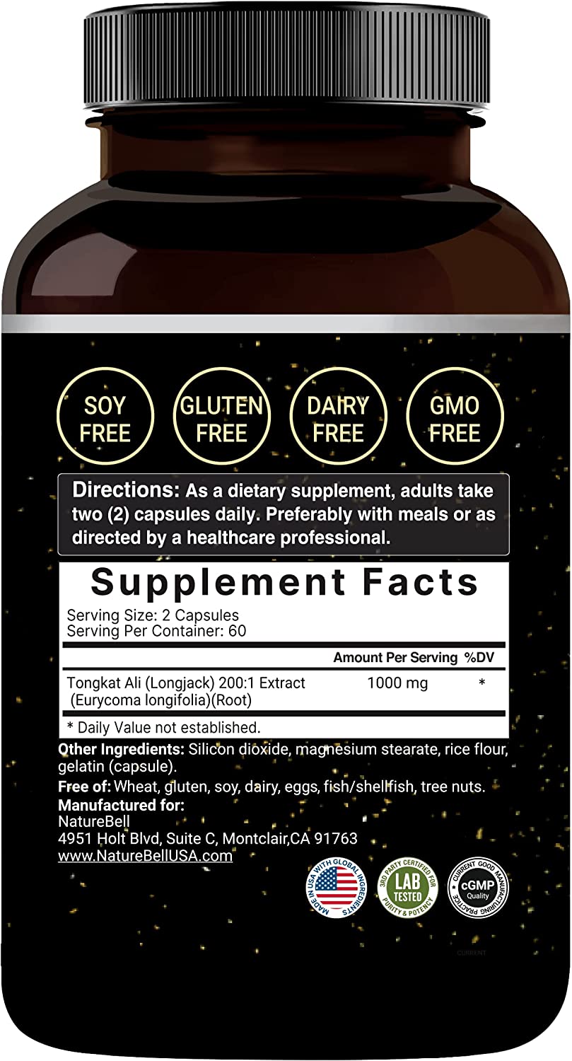 TONGKAT ALI LONGJACK NATUREBELL 1000 MG 120 CAPSULAS SIN GMO