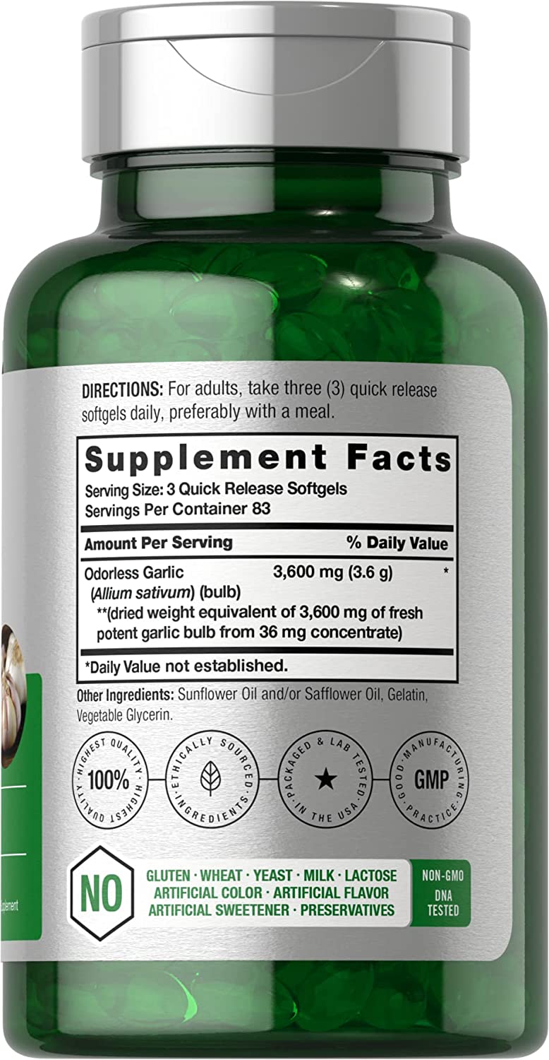 ODORLESS GARLIC AJO SIN OLOR HORBAACH 3600 MG 250 CAPSULAS BLANDAS SIN GMO