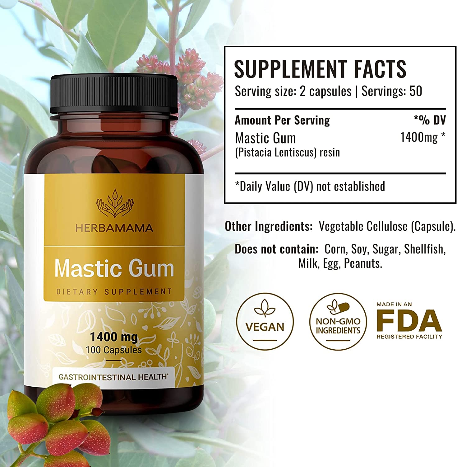 MASTIC GUM 1400 MG 100 CAPSULAS VEGANO SIN GMO HERBAMAMA