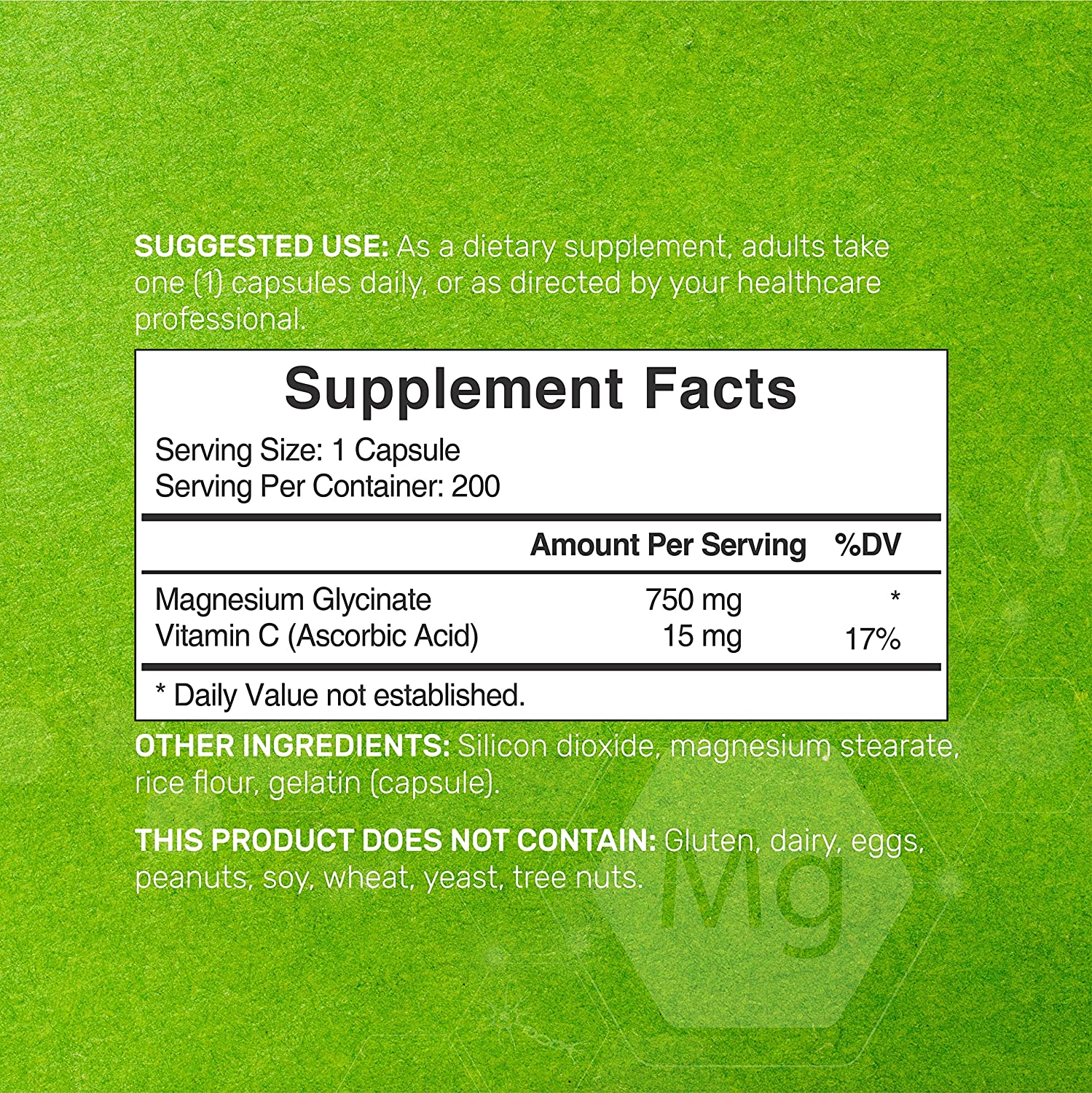 GLICINATO DE MAGNESIO DEAL SUPPLEMENTS 750 MG 200 CAPSULAS