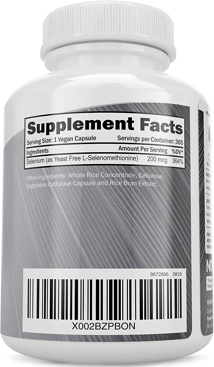 SELENIO 200 MCG 365 CAPSULAS VEGANO SIN GMO PURELY HOLISTIC