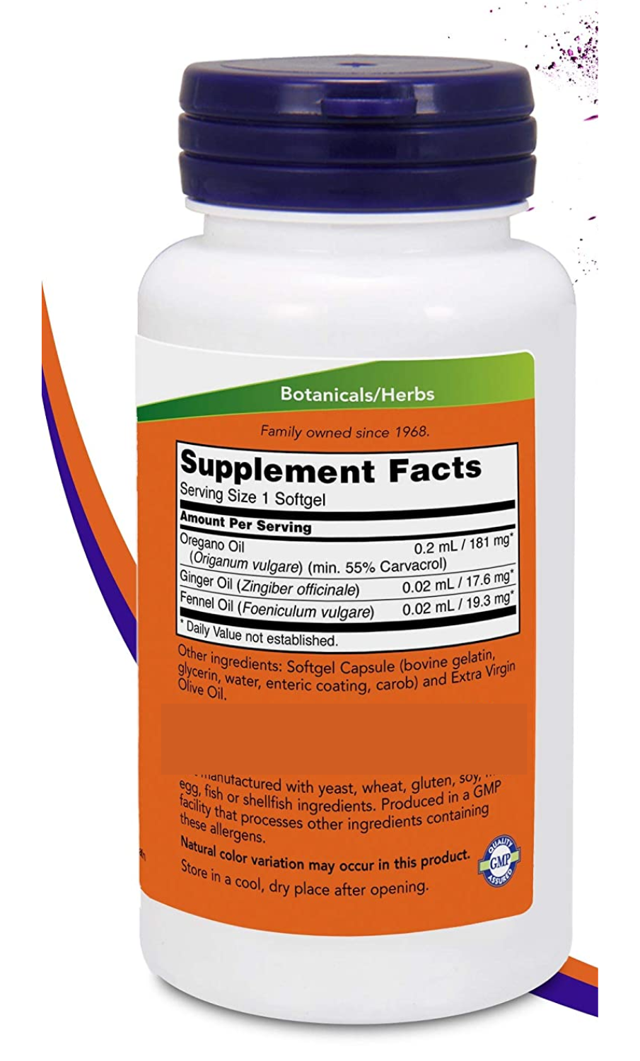 ACEITE DE OREGANO 181 MG + ACEITE DE JENGIBRE 17.6 MG + ACEITE DE HINOJO 19.3 MG 180 CAPSULAS BLANDAS SIN GMO NOW