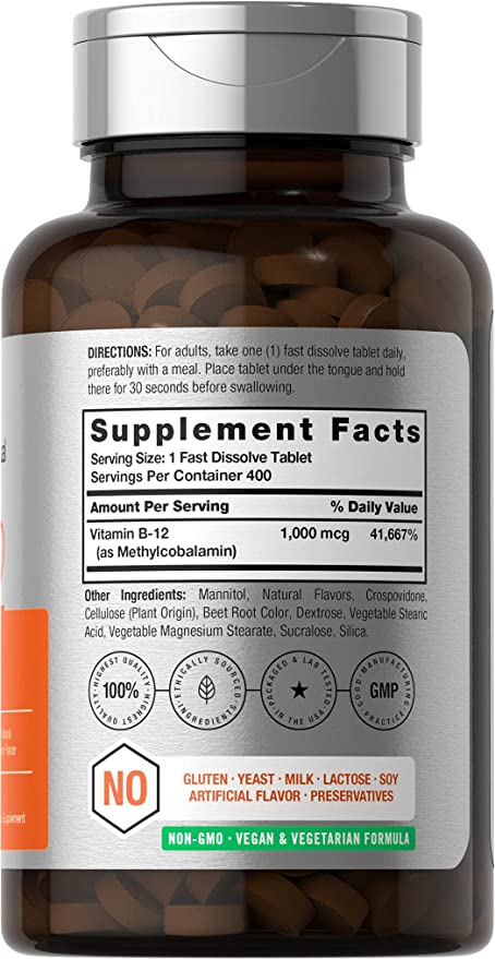 VITAMINA B12 HORBAACH 1,000 MCG 400 TABLETAS SUBLINGUALES