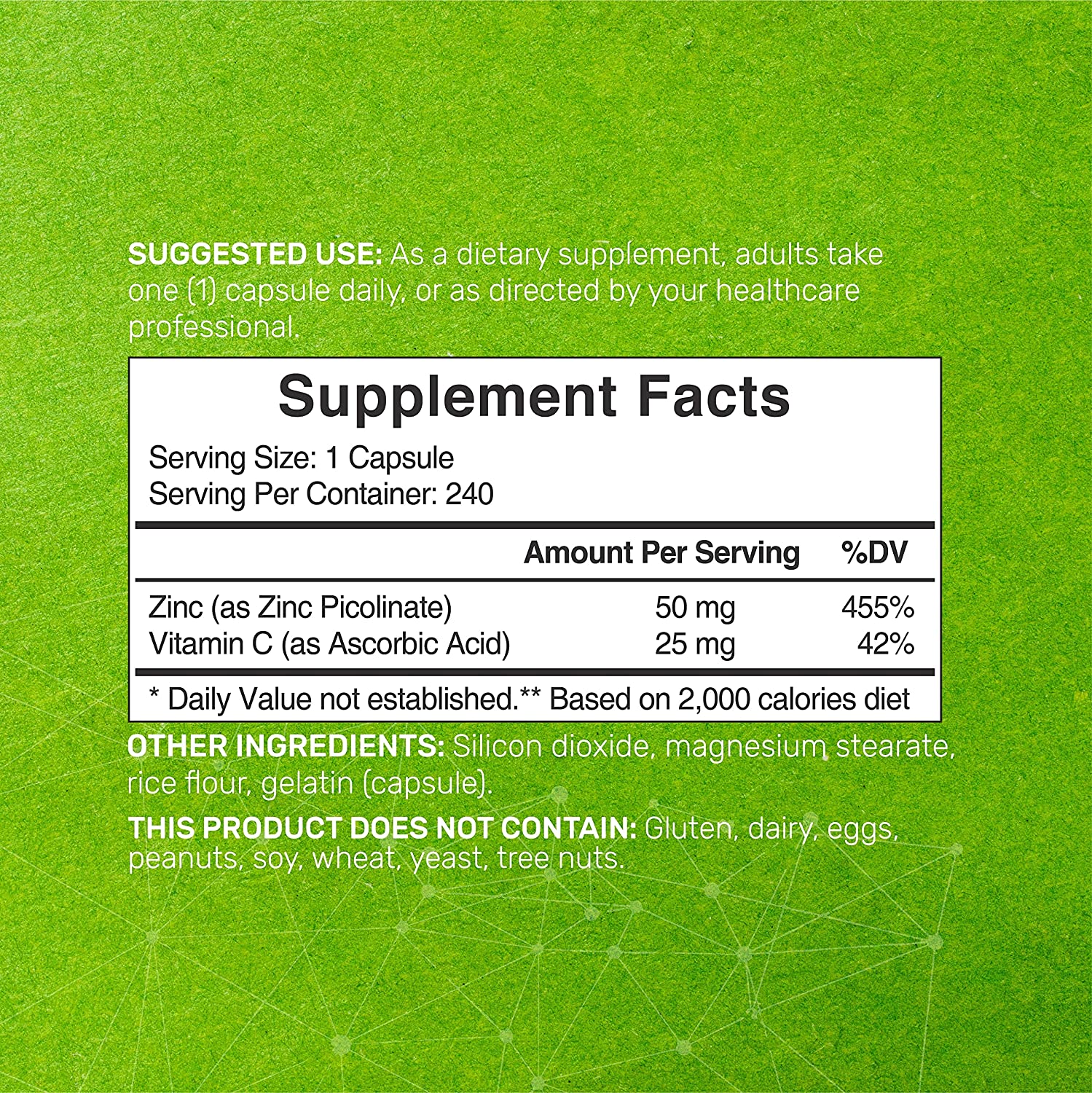 ZINC PICOLINATO CON VITAMINA C DEAL SUPPLEMENTS 50 MG 240 CAPSULAS