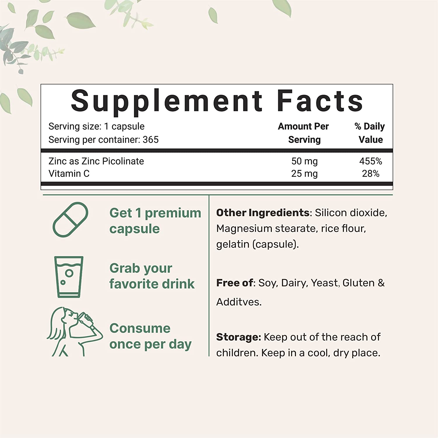 ZINC PICOLINATO CON VITAMINA C MICROINGREDIENTS 75 MG 365 CAPSULAS