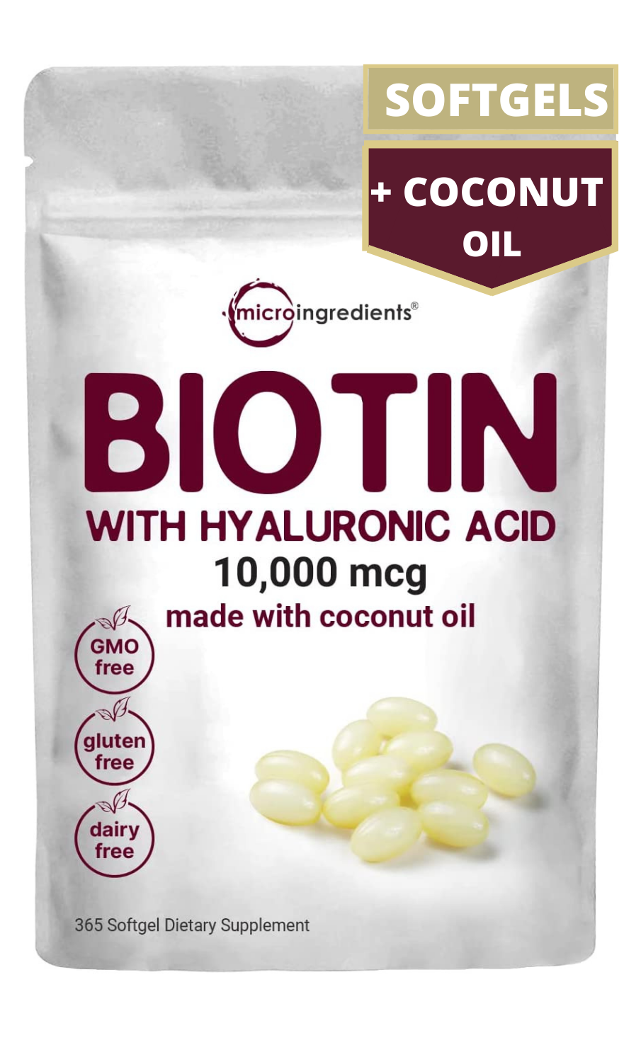 BIOTINA 10000 MCG CON ACIDO HIALURONICO 25 MG MICROINGREDIENTS 365 CAPSULAS BLANDAS SIN GMO
