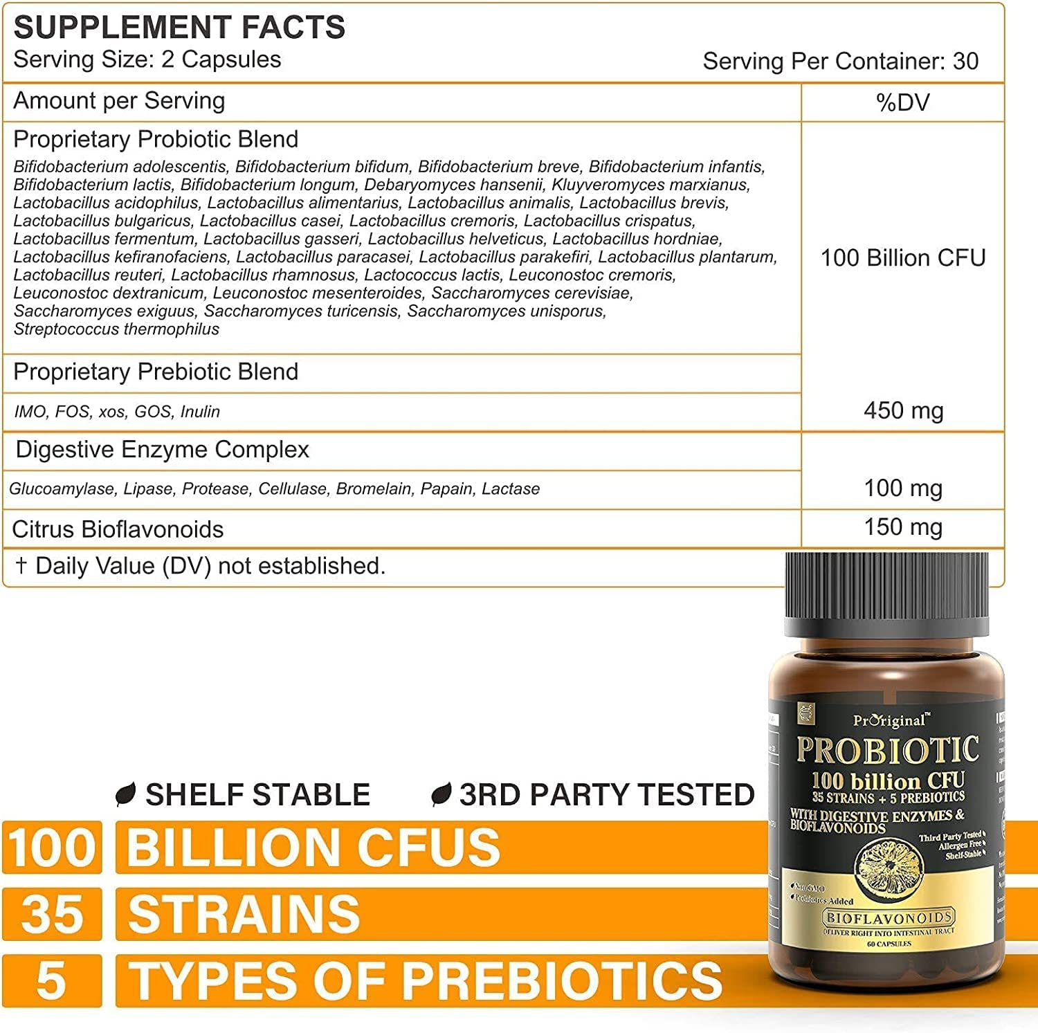 PROBIOTICOS CON ENZIMAS 35 CEPAS 100 BILLONES CFU 60 CAPSULAS PRORIGINAL