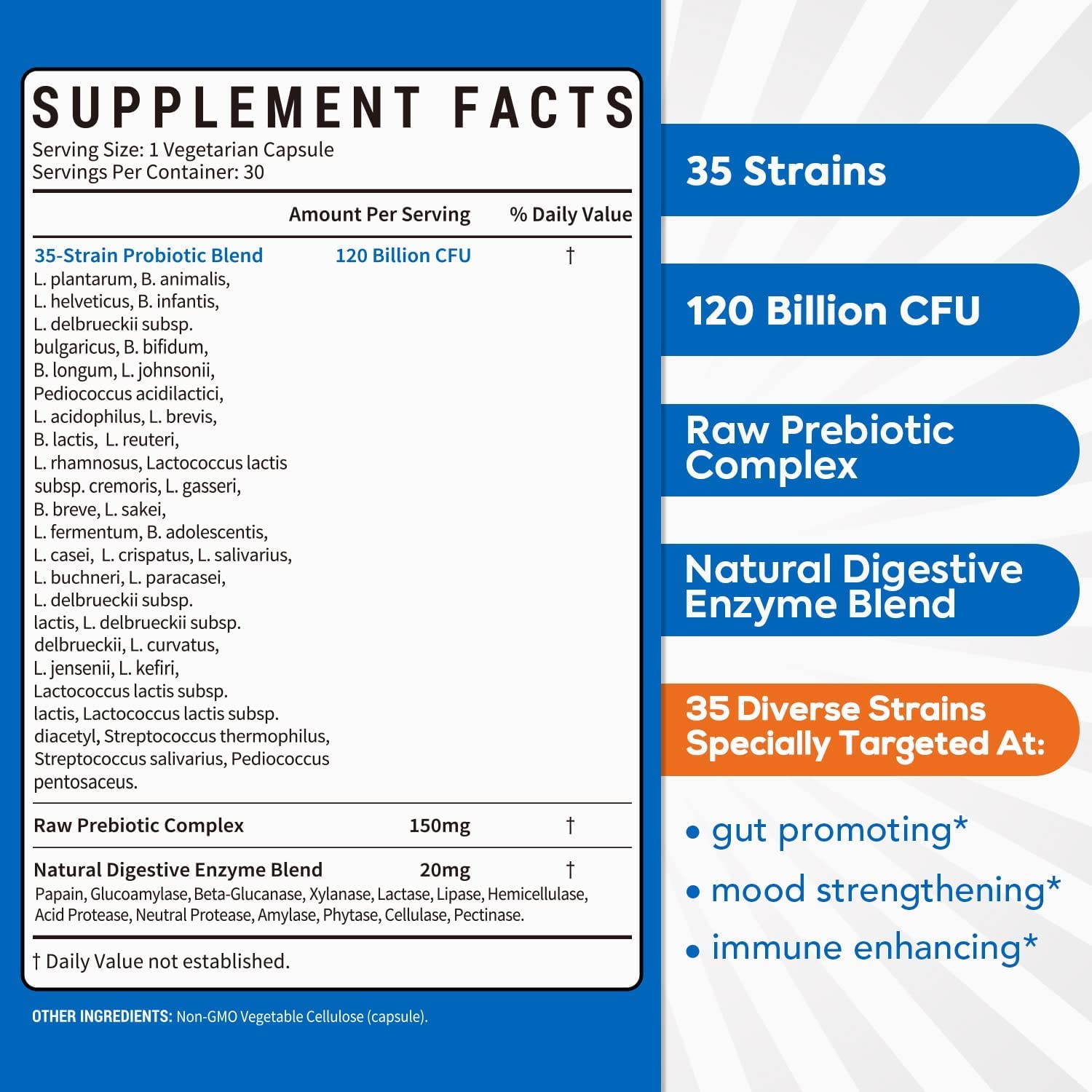 PROBIOTICOS 3 EN 1 35 CEPAS 120 BILLONES CFU 30 CAPSULAS SUREBOUNTY