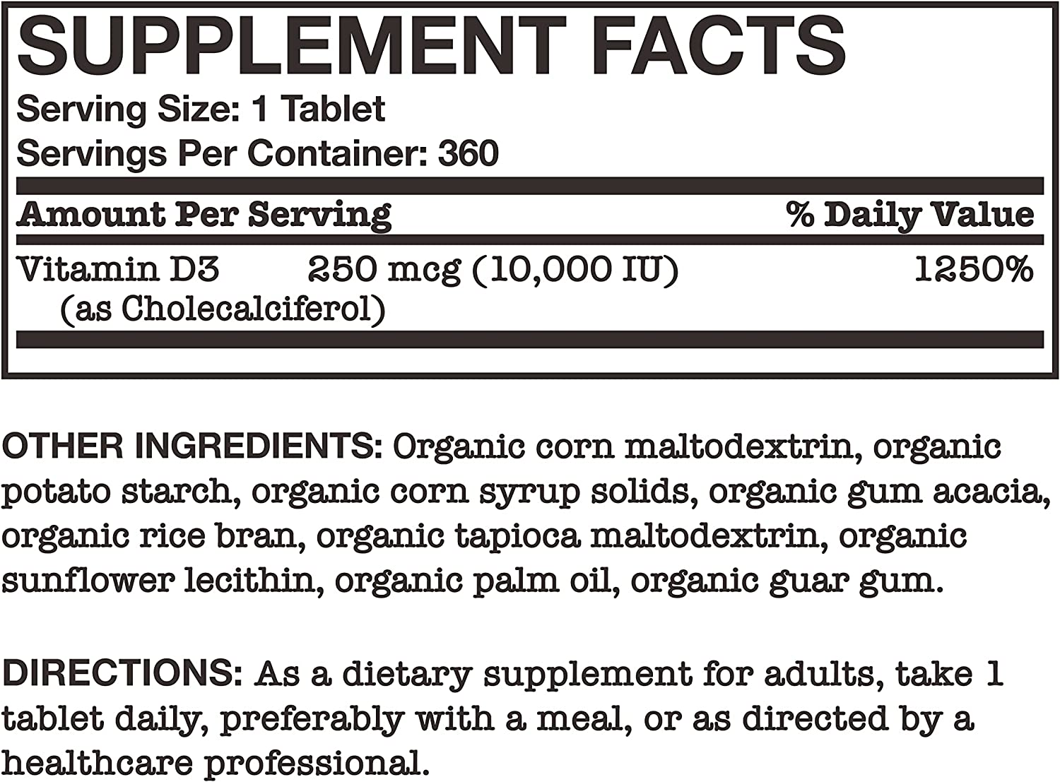 VITAMINA D3 10,000 IU 360 TABLETAS FUTUREBIOTICS