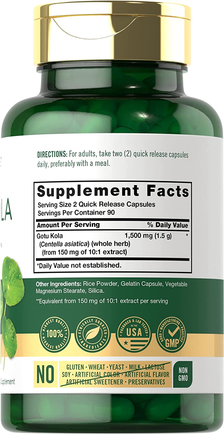 GOTU KOLA 1,500 MG 180 CAPSULAS SIN GMO CARLYLE