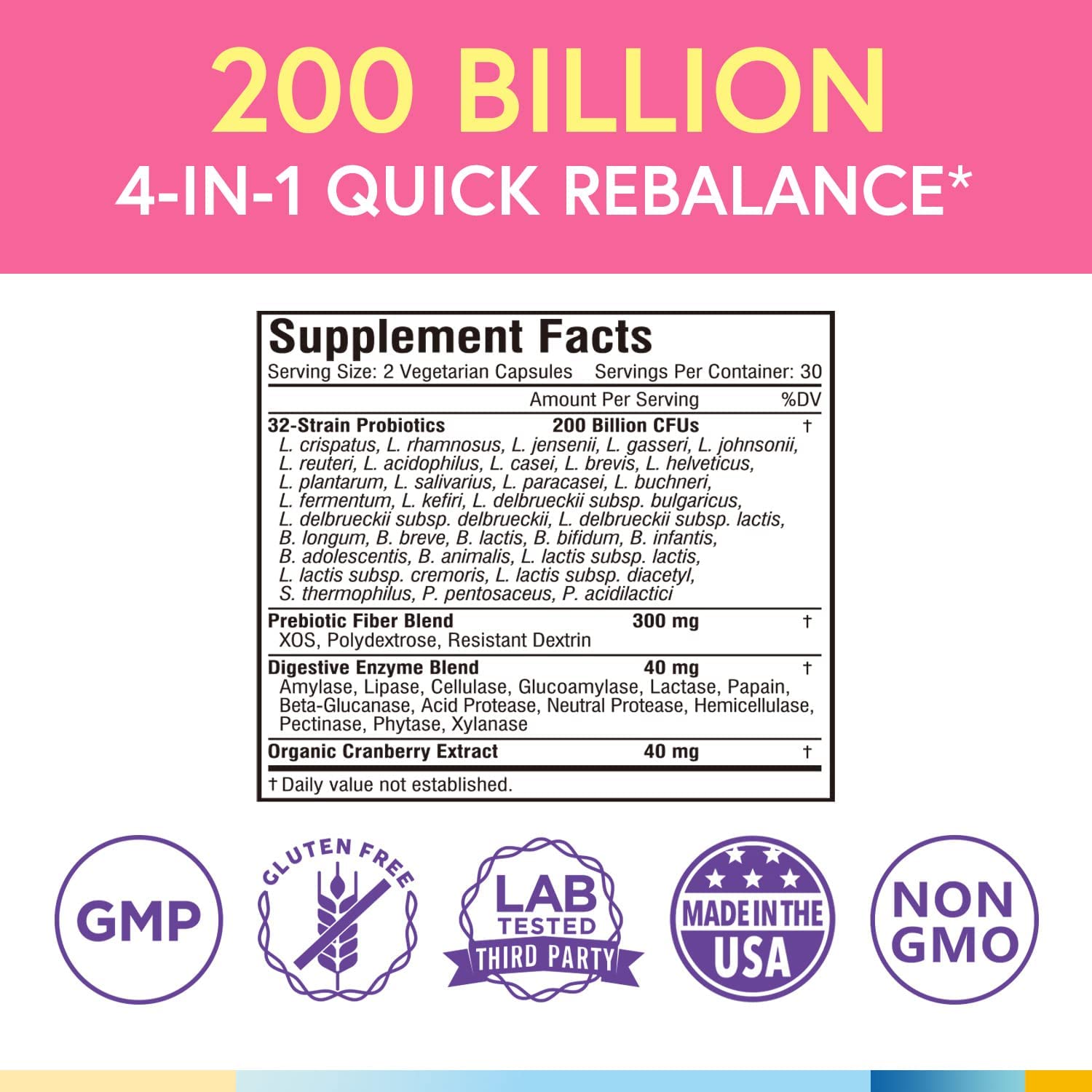 PROBIOTICOS CON ENZIMAS DIGESTIVAS Y CRANBERRY 32 CEPAS 200 BILLONES CFU 60 CAPSULAS TERRANICS