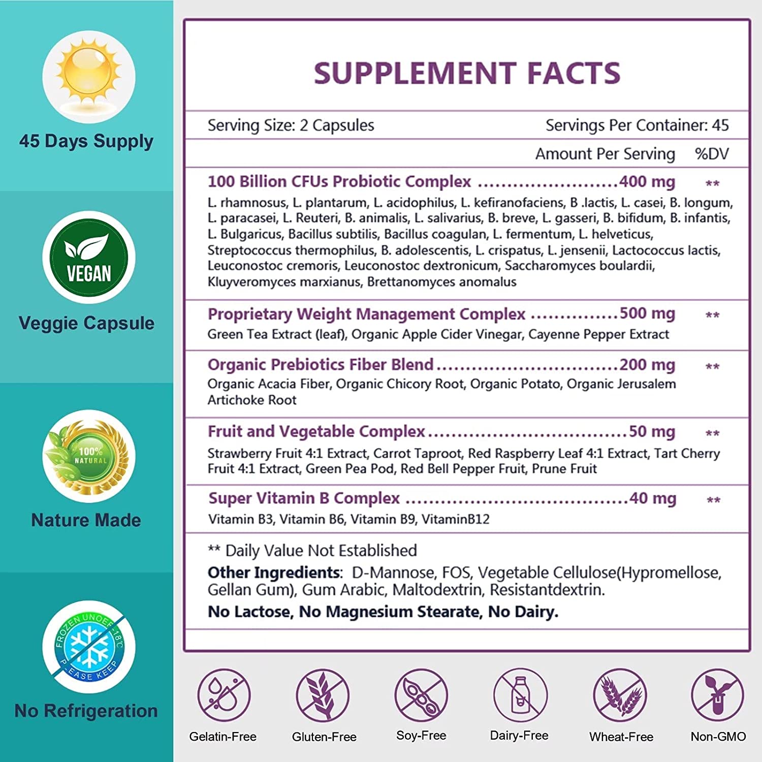 PROBIOTICOS 5 EN 1 30 CEPAS 100 BILLONES CFU 90 CAPSULAS VEGETALES SIN GMO VEGANO NATURE TARGET