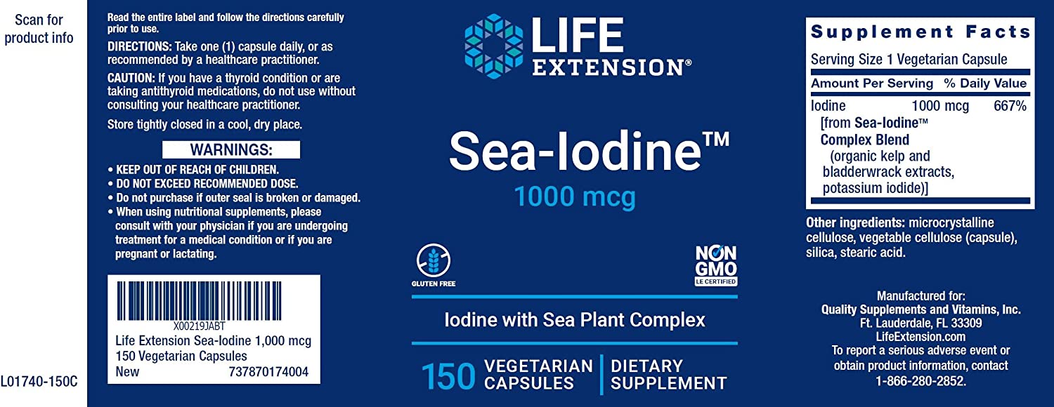 YODO DE MAR 1000 MCG 150 CAPSULAS LIFE EXTENSION SEA IODINE