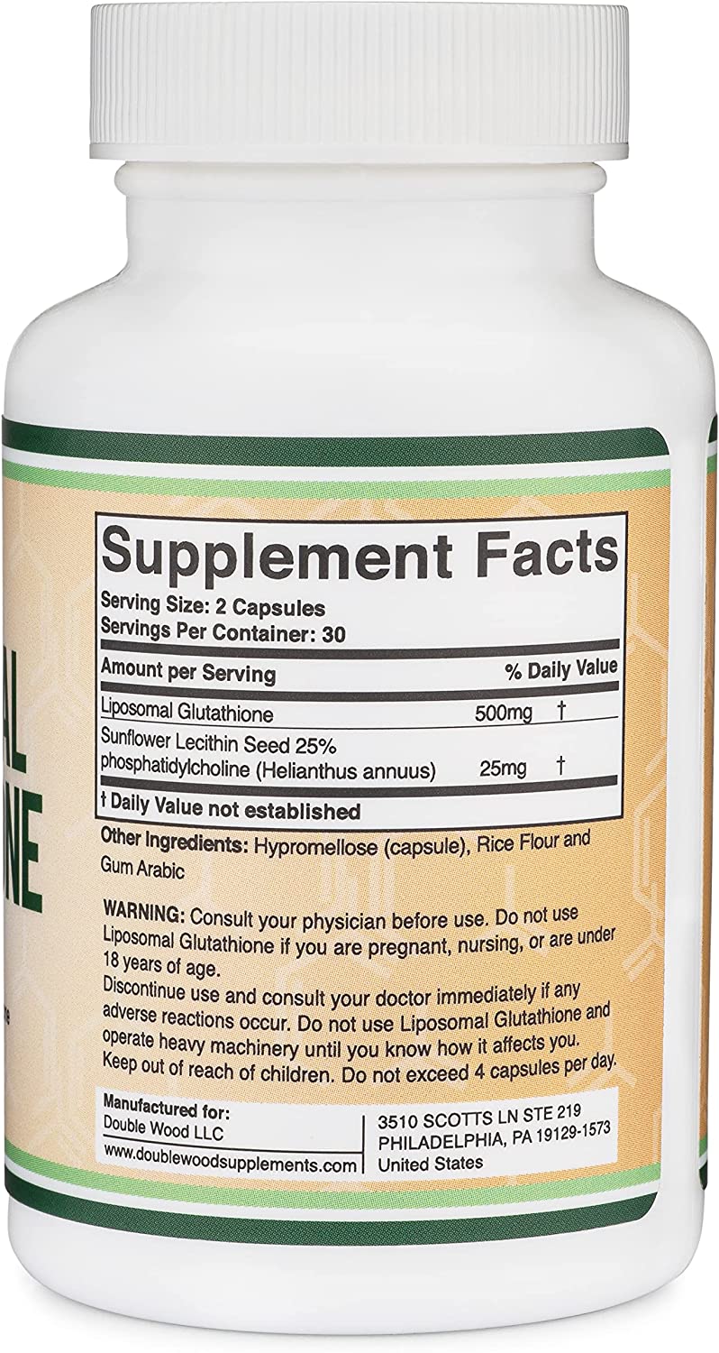 LIPOSOMAL GLUTATHIONE GLUTATIÓN LIPOSÓMICA 500 MG 60 CAPSULAS DOUBLE WOOD SUPPLEMENTS
