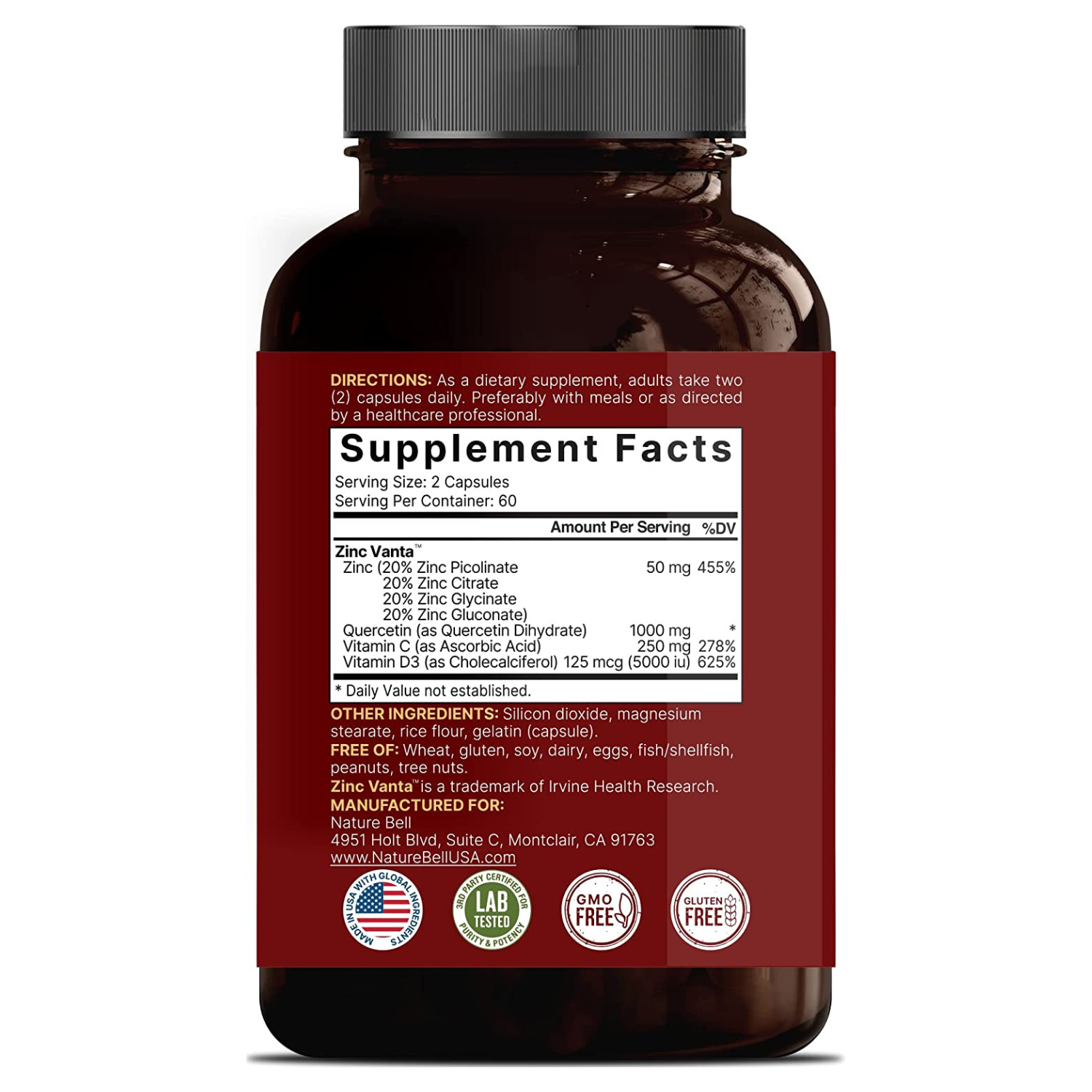 ZINC CON QUERCETINA 1300 MG 120 CAPSULAS NATUREBELL