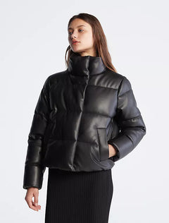 Faux Leather Puffer Jacket