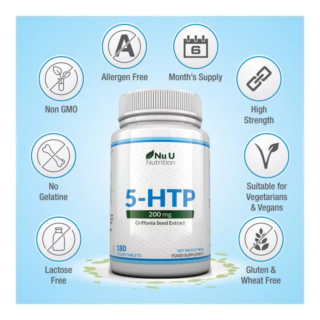 5-HTP 200 MG NU U 180 TABLETAS VEGANO NO GMO – Bexo Perú