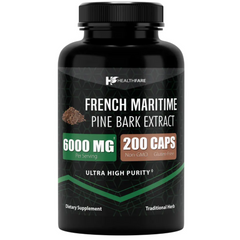 EXTRACTO DE CORTEZA DE PINO 6000 MG HEALTHFARE 200 CAPSULAS NO GMO FRENCH MARITIME PINE BARK