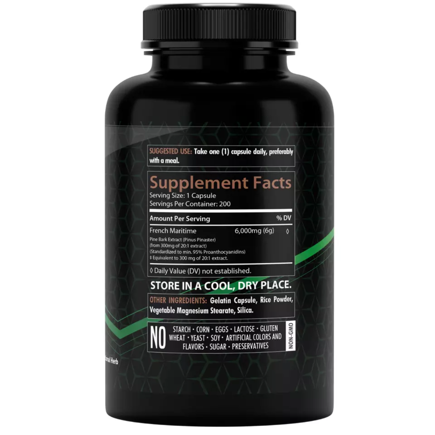 EXTRACTO DE CORTEZA DE PINO 6000 MG HEALTHFARE 200 CAPSULAS NO GMO FRENCH MARITIME PINE BARK