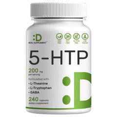 5-HTP 200 MG 240 CAPSULAS CON GABA 50  MG Y L-TEANINA 200 MG + L-TRIPTÓFANO 10 MG SIN GMO DEAL