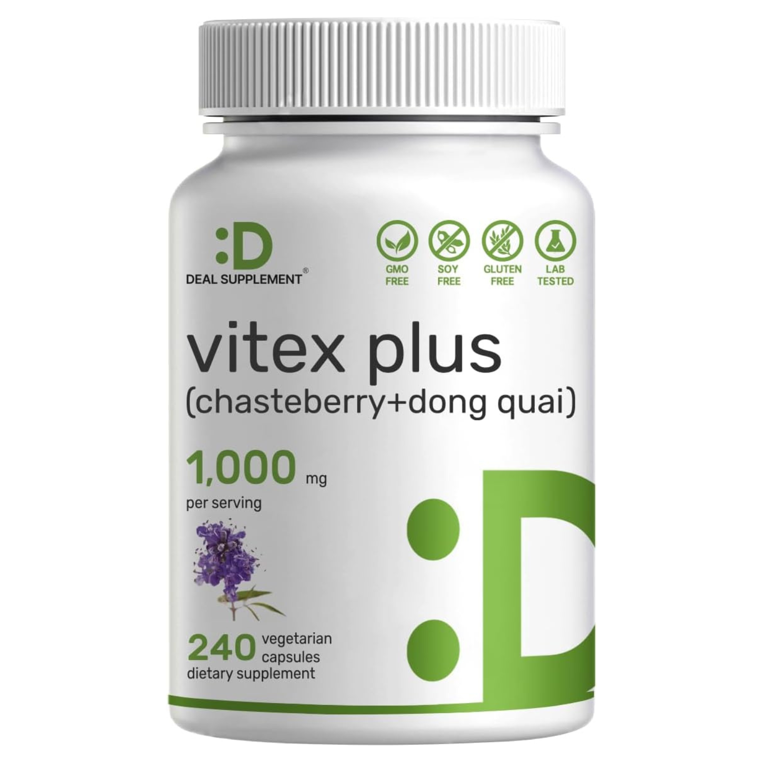 VITEX PLUS CHASTEBERRY CON DONG QUAI 1000 MG 240 CAPSULAS SIN GMO DEAL