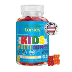 MULTIVITAMINICO PARA NIÑOS KIDS 90 GOMITAS NUTRATONICS CON 11 VITAMINAS Y MINERALES VEGETARIANO, NO GMO, SIN GLUTEN