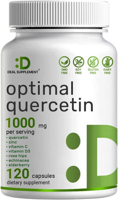 QUERCETINA OPTIMAL 1000 MG CON ZINC 50 MG 120 CON VITAMINA D3 (COLECALCIFEROL) 5000 UI CAPSULAS SIN GMO QUERCETIN DEAL