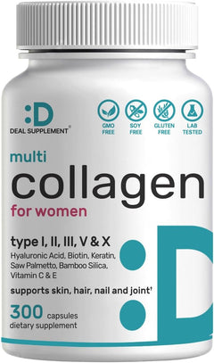 MULTI COLAGENO COMPLEX DEAL 2000 MG CON ACIDO HIALURONICO 50 MG Y VITAMINA C 75 MG 300 CAPSULAS SIN GMO