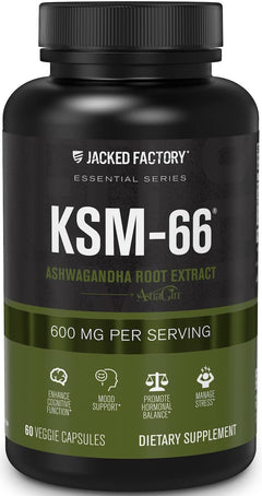 ASHWAGANDHA  KSM-66  600 MG + ASTRAGINA (EXTRACTO DE ASTRAGALUS + EXTRACTO DE PANAX) 25 MG 60 CAPSULAS VEGANO JACKED FACTORY