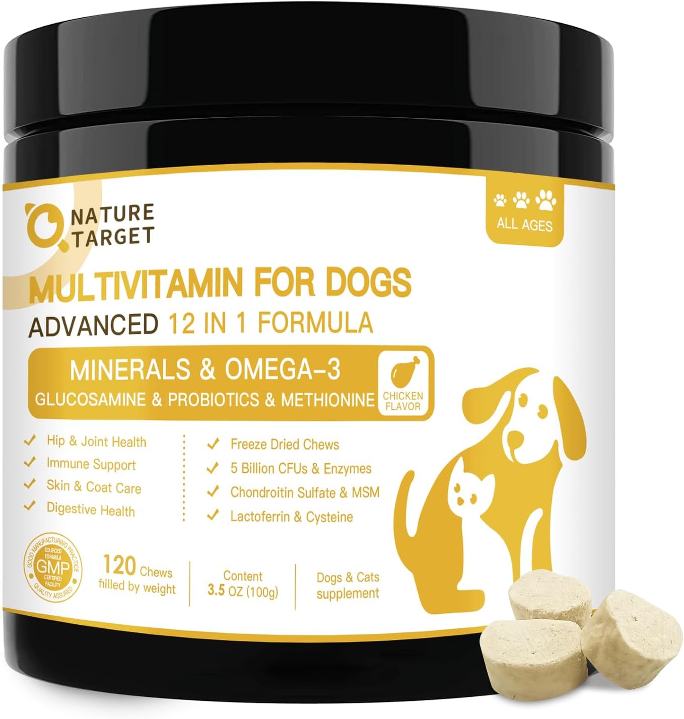 MULTIVITAMINAS PARA PERROS 12 EN 1 961 MG 120 MASTICABLES SIN GMO NATURE TARGET