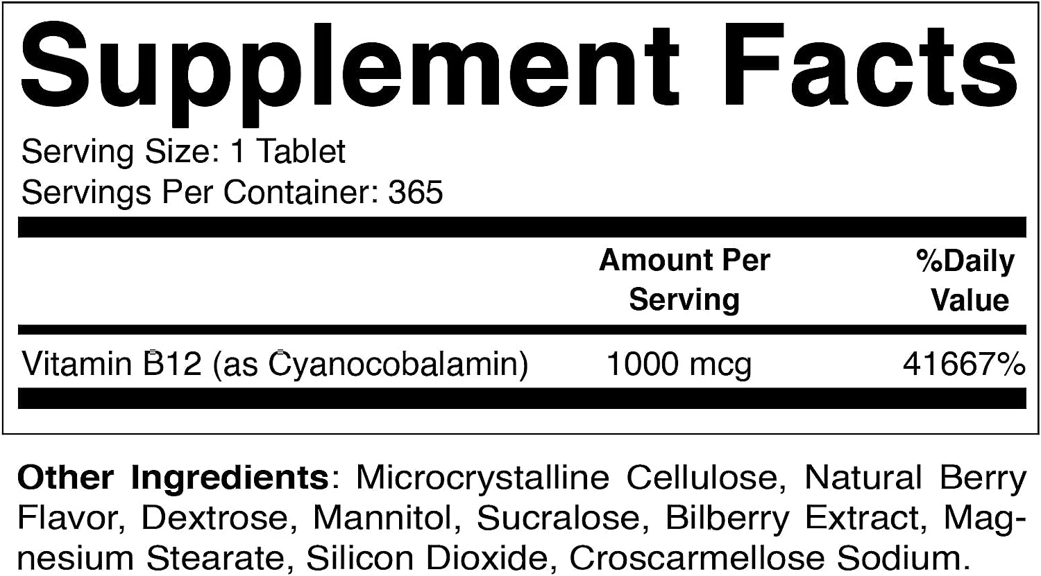 VITAMINA B12 1000 MCG 365 TABLETAS SUBLINGUALES VITAMATIC