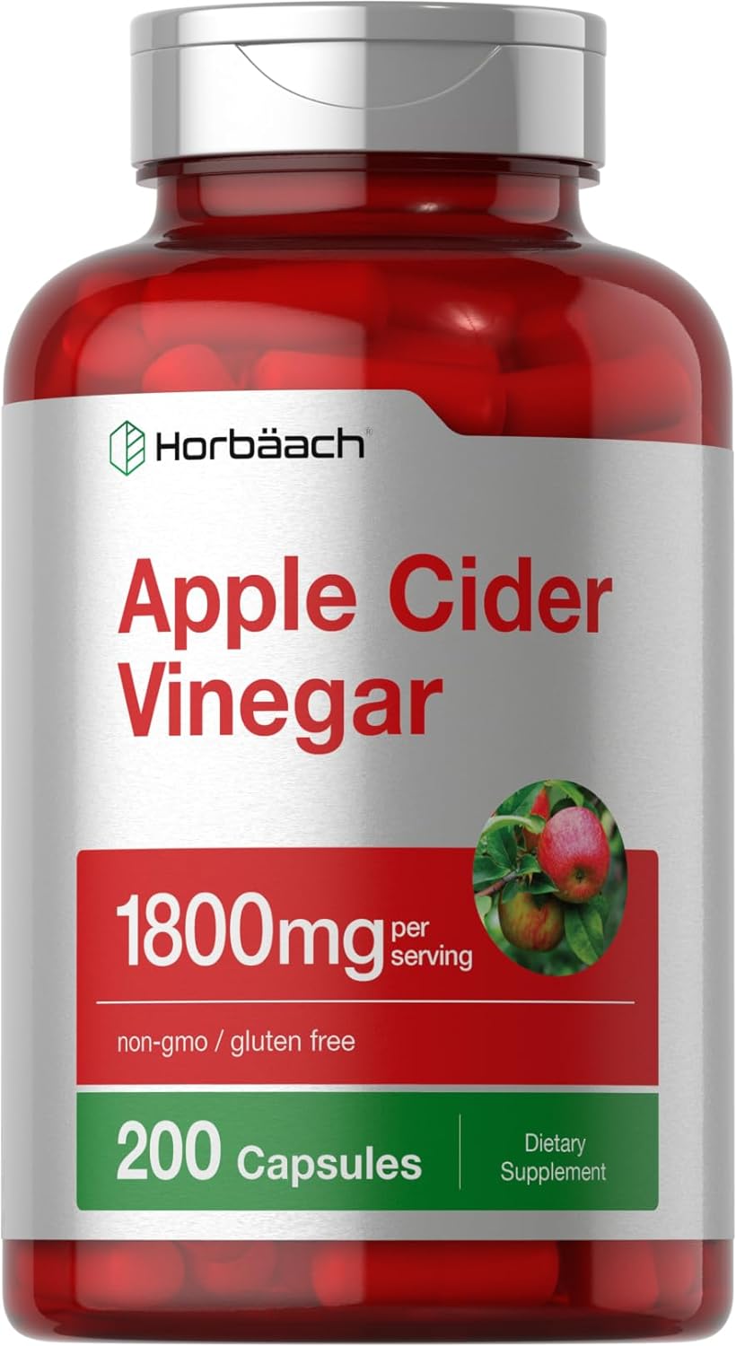 ACV VINAGRE DE SIDRA MANZANA HORBAACH 1800 MG 200 CÁPSULAS NO GMO  APPLE CIDER VINEGAR