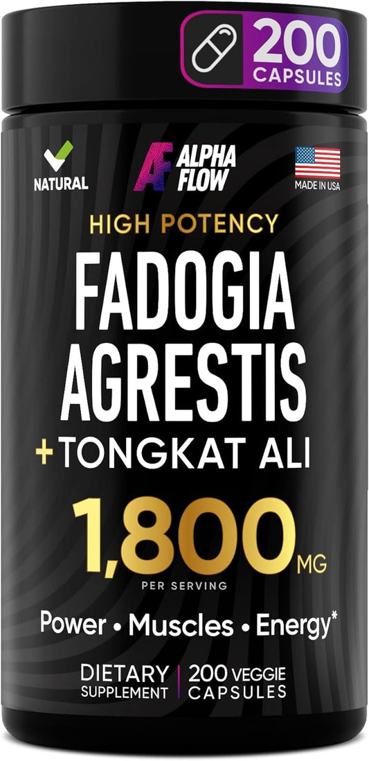 FADOGIA AGRESTIS + TONGKAT ALI 1,800 MG 200 CAPSULAS SIN GMO VEGANO ALPHA FLOW