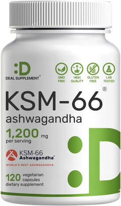 ASHWAGANDHA KSM-66 1200 MG DEAL 120 CAPSULAS VEGETALES NO GMO VEGANO