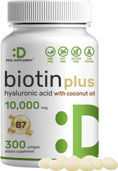 BIOTINA + ÁCIDO HIALURÓNICO DEAL 10,000 MCG 300 CAPSULAS BLANDAS