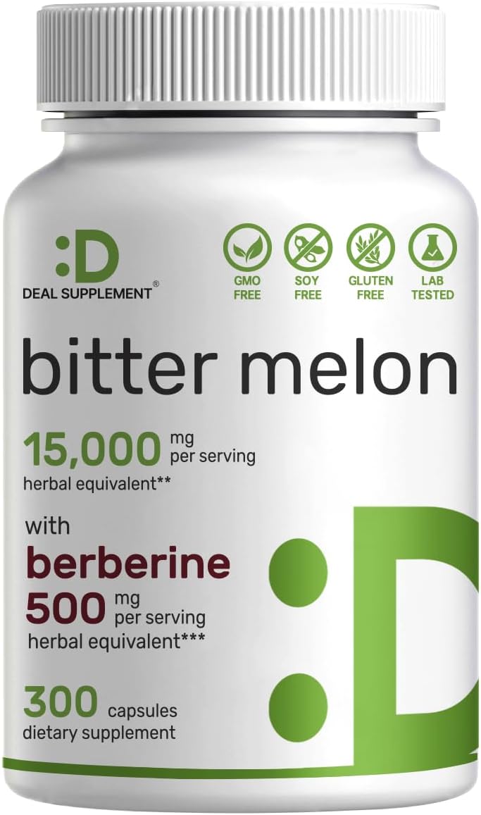 MELÓN AMARGO 15,000 MG + BERBERINA 500 MG DEAL 300 CAPSULAS NO GMO BITTER  MELON + BERBERINE 500 MG