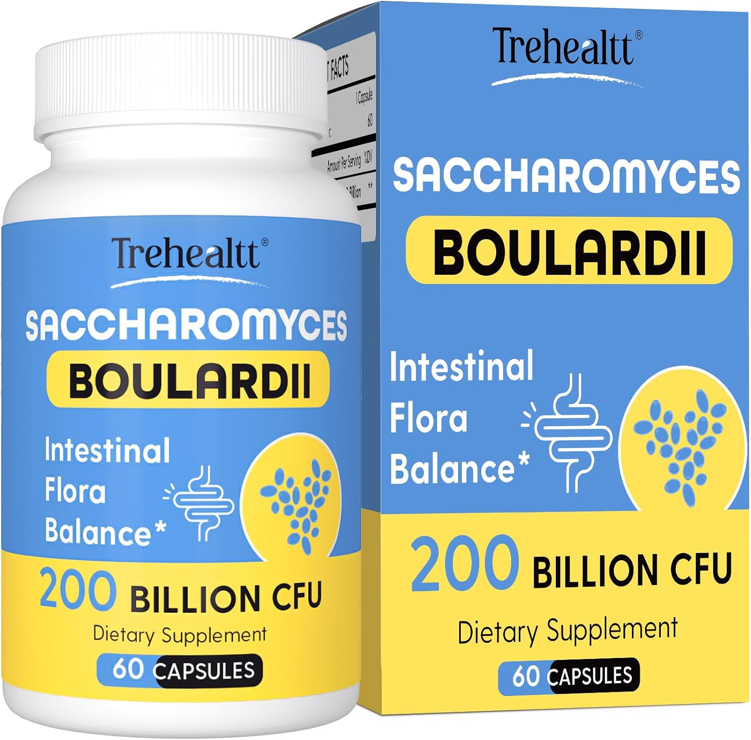 PROBIOTICOS SACCHAROMYCES BOULARDII 200 BILLONES CFU 60 CAPSULAS SIN GMO VEGANO TREHEALTT